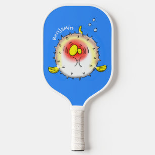 Funny puffer fish porcupine fish cartoon  pickleball paddle