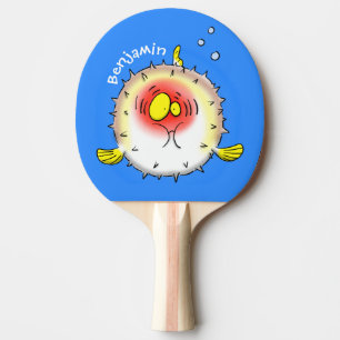 Funny puffer fish porcupine fish cartoon ping pong paddle