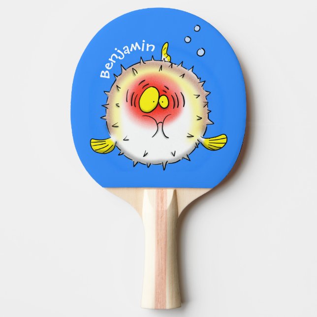 Funny puffer fish porcupine fish cartoon ping pong paddle (Front)