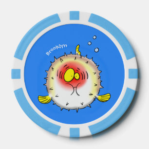 Funny puffer fish porcupine fish cartoon poker chips