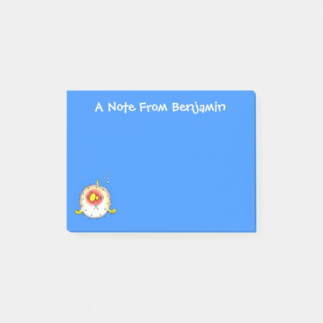 Funny puffer fish porcupine fish cartoon post-it notes (Front)