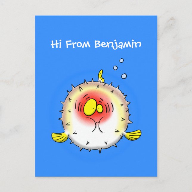 Funny puffer fish porcupine fish cartoon postcard (Front)