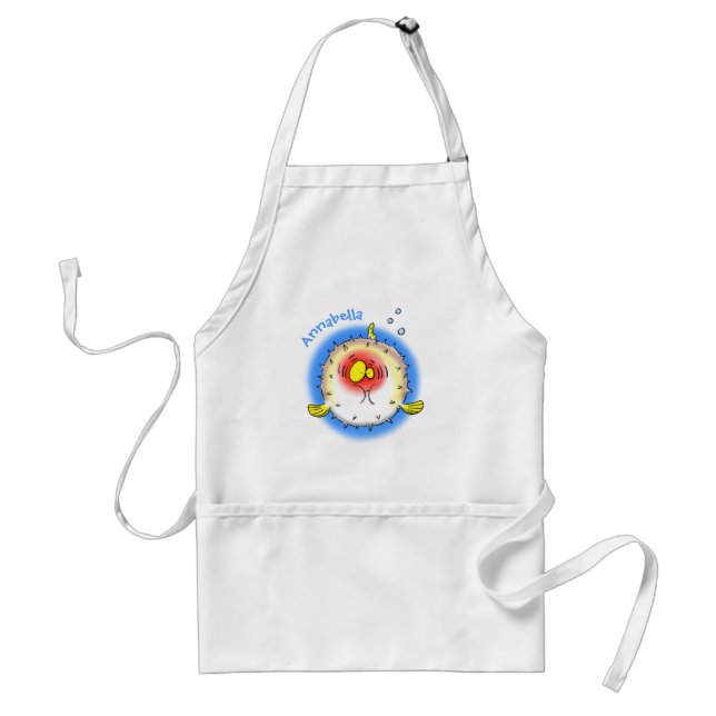 Funny puffer fish porcupine fish cartoon standard apron (Front)