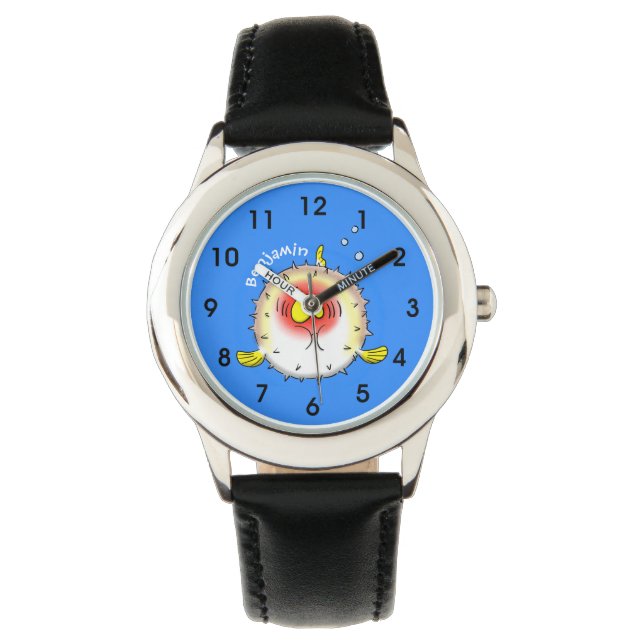Funny puffer fish porcupine fish cartoon watch (Front)