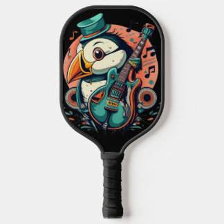 Funny Puffin Bird Playing Guitar Steam Punk Pickleball Paddle