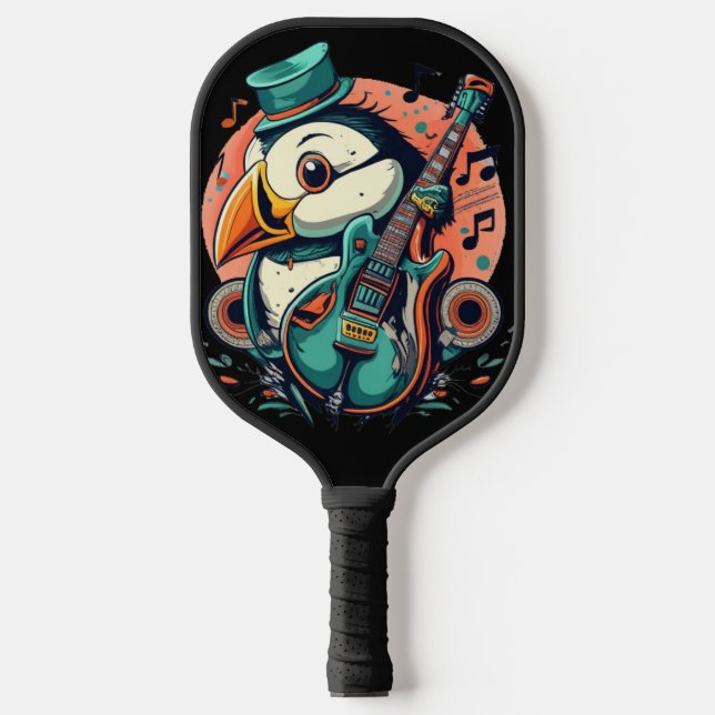 Funny Puffin Bird Playing Guitar Steam Punk Pickleball Paddle (Front)