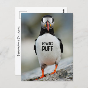 Funny Puffin Downhill Skiing Powder Puff Ski Trip Postcard