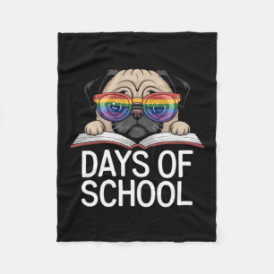 Funny Pug 100 Days Of School Rainbow Gles Teacher Fleece Blanket