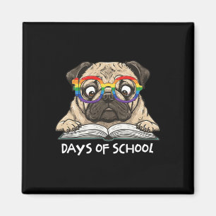 Funny Pug 100 Days Of School Rainbow Gles Teacher Magnet