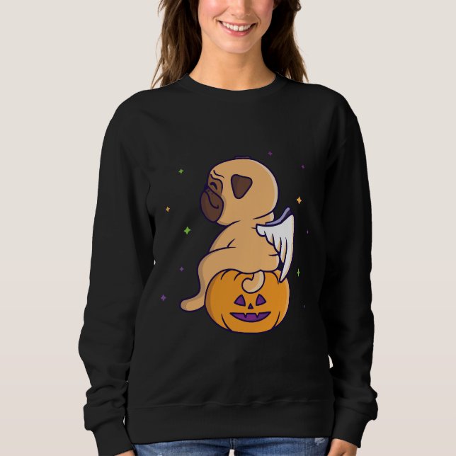 Funny pug angel sitting on the pumpkin Classic T-S Sweatshirt (Front)