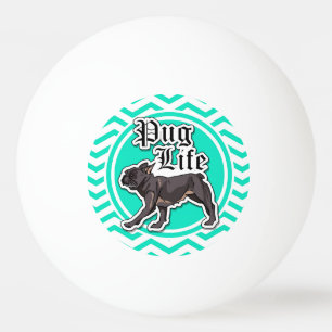 Funny Pug; Aqua Chevron Ping Pong Ball