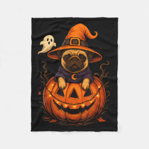 Funny Pug Breed Pet Halloween Pumpkins Halloween Fleece Blanket