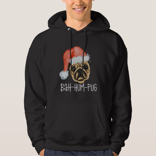 Funny Pug Christmas Dog Mum Dad Pyjamas Classic T- Hoodie (Front)