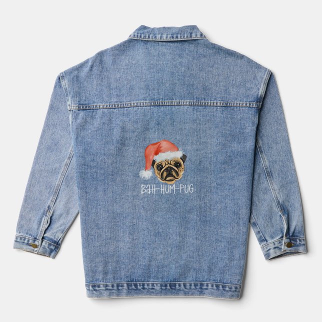 Funny Pug Christmas Dog Mum Dad Pyjamas Oversized  Denim Jacket (Back)