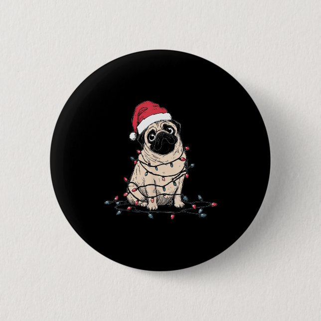 Funny Pug Christmas Graphics Dog Lights Lover Owne 6 Cm Round Badge (Front)