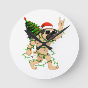 Funny Pug Christmas Lights Tree – Cute Xmas  Round Clock