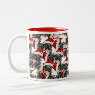 Funny Pug Christmas Pattern Two-Tone Coffee Mug