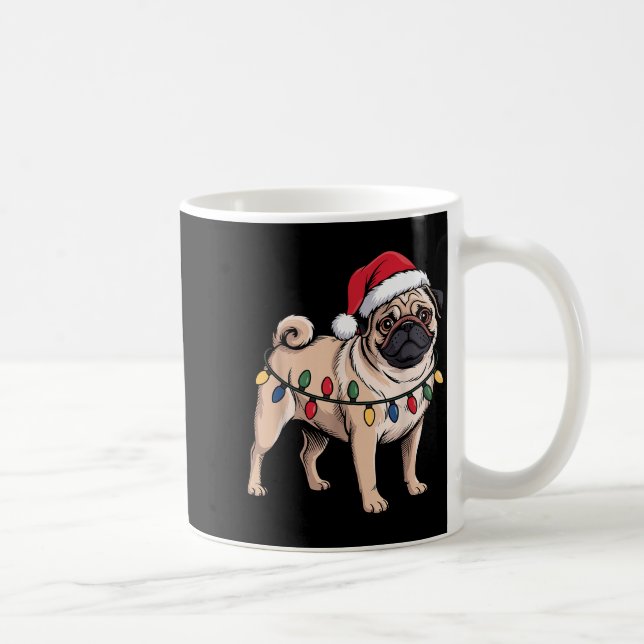 Funny Pug Christmas Santa Hat Xmas Lights  Coffee Mug (Right)
