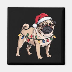 Funny Pug Christmas Santa Hat Xmas Lights Magnet