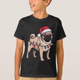 Funny Pug Christmas Santa Hat Xmas Lights  T-Shirt
