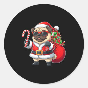 Funny Pug Christmas Santa Outfit Xmas Mom Dad Kids Classic Round Sticker