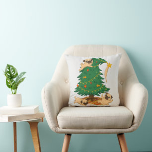 Funny Pug Christmas Tree Chaos Gift Cushion