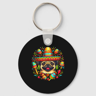 Funny Pug Cinco De Mayo Cute Mexican Dog Sombrero  Key Ring