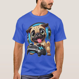 Funny Pug Cute Dog Puppy Playing Gamer Pugs Gaming T-Shirt