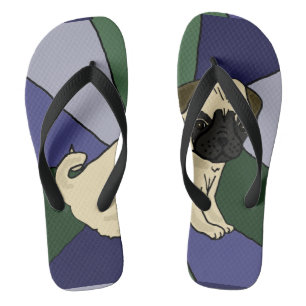 Funny Pug Dog Abstract Art Flip Flops