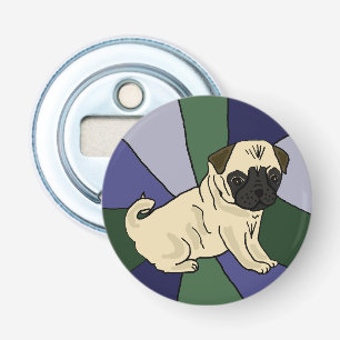 Funny Pug Dog Art Button Bottle Opener