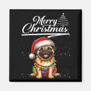 Funny Pug Dog Christmas Lights Santa Hat Candy Can Magnet