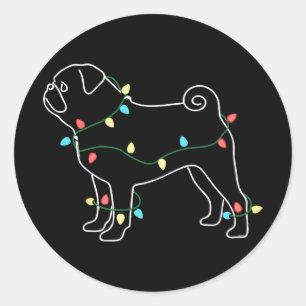 Funny Pug Dog Christmas Outfit, Pug Christmas Ligh Classic Round Sticker