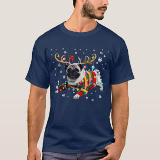Funny Pug Dog Christmas Rein Christmas Lights girl T-Shirt