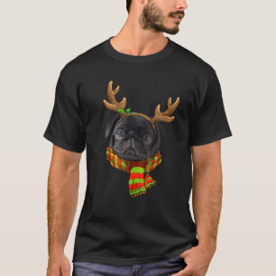 Funny Pug Dog Christmas Reindeer Christmas Lights T-Shirt