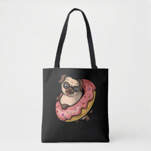 Funny Pug Dog Doughnut Lover Pet Tote Bag