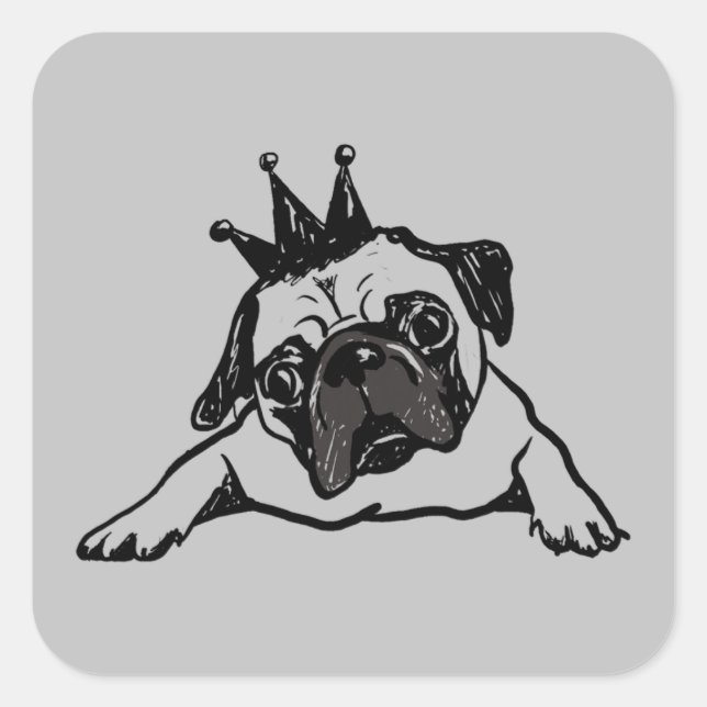 Funny Pug Dog King Queen Square Sticker (Front)