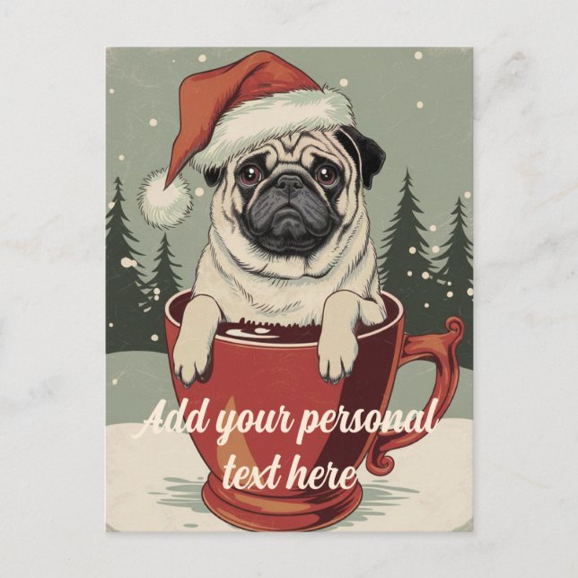 Funny Pug Dog Lover Christmas  Postcard (Front)