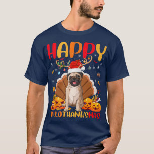 Funny Pug Dog Lover Happy Pug HelloThanksMas  T-Shirt