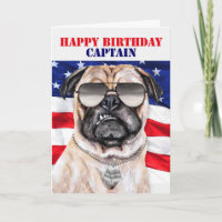 Funny Pug Dog Military Captain Birthday