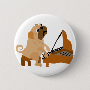 Funny Pug Dog Playing Piano 6 Cm Round Badge