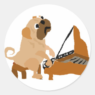 Funny Pug Dog Playing Piano Classic Round Sticker