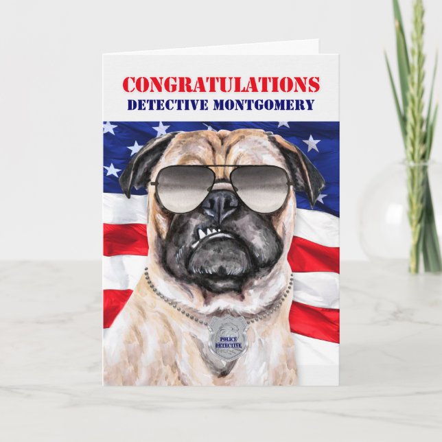 Funny Pug Dog Police Detective Promotion Card (Front)