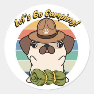 Funny Pug dog wants to go camping Classic Round Sticker