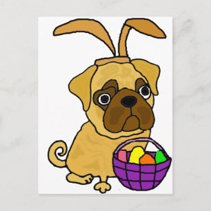 Funny Pug Dog with Easter Bunny Ears Holiday Postcard