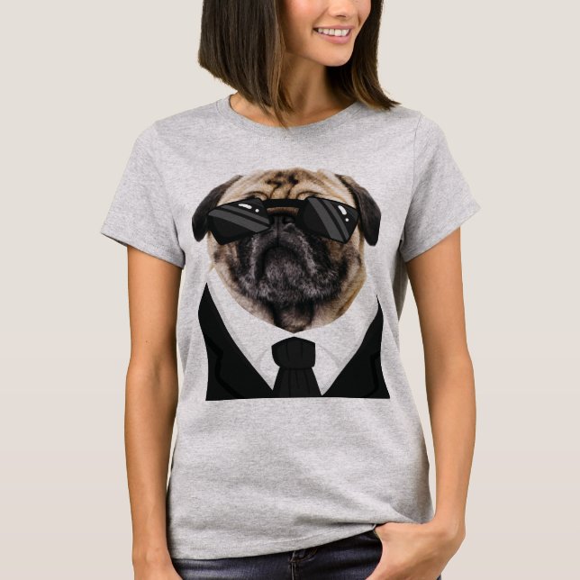 Funny Pug Dogs in Black T-Shirt (Front)