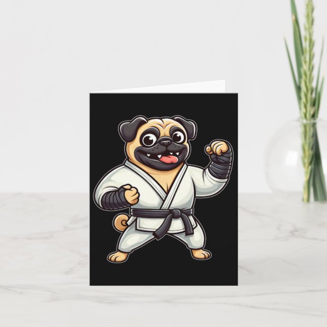 Funny Pug Doing Karate Martial Arts  Card (Front)