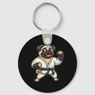 Funny Pug Doing Karate Martial Arts Key Ring