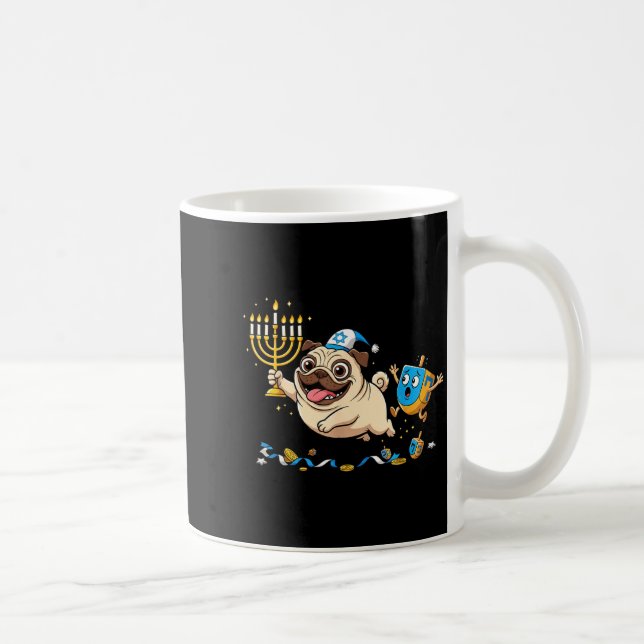 Funny Pug Dreidel Menorah Hanukkah Kids Womens Men Coffee Mug (Right)