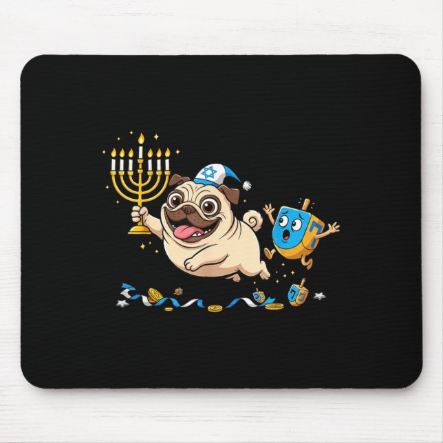 Funny Pug Dreidel Menorah Hanukkah Kids Womens Men Mouse Pad (Front)