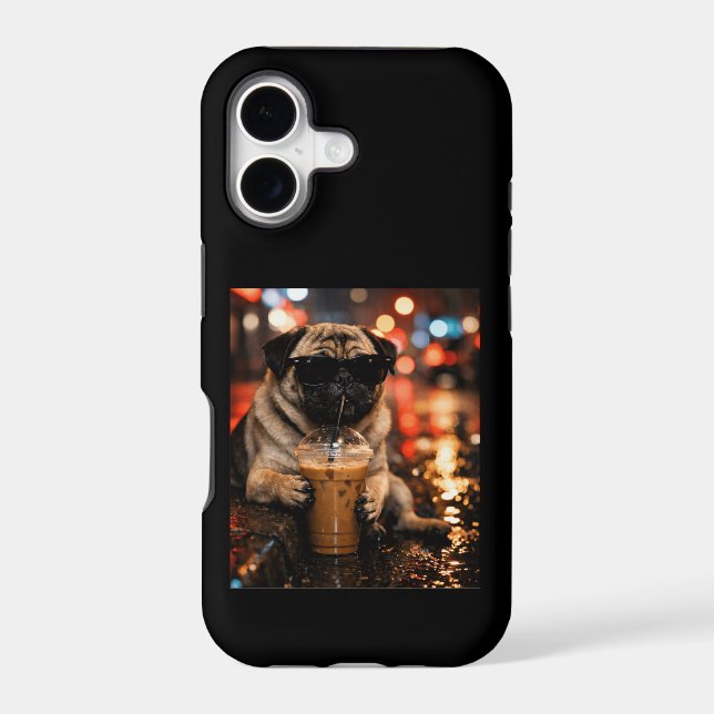 Funny Pug Drinking Iced Coffee Cute Dog Lover Gift (Back)